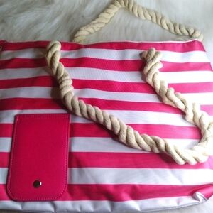 Pink and white beach tote bag cooler NWOT